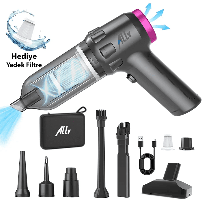 ALLY 14000pa Güçlü Portatif 2 Kademeli Tasinabilir Vakumlu Kablosuz Üflemeli Mini Araç Süpürgesi SW-103-(5775)