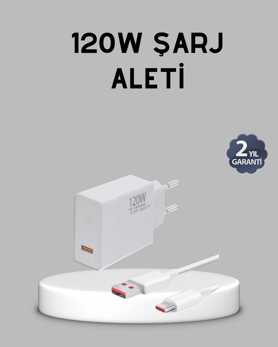 120W Süper Hızlı Şarj Adaptörü – Type-C Kablo Dahil Yüksek Voltaj Korumalı