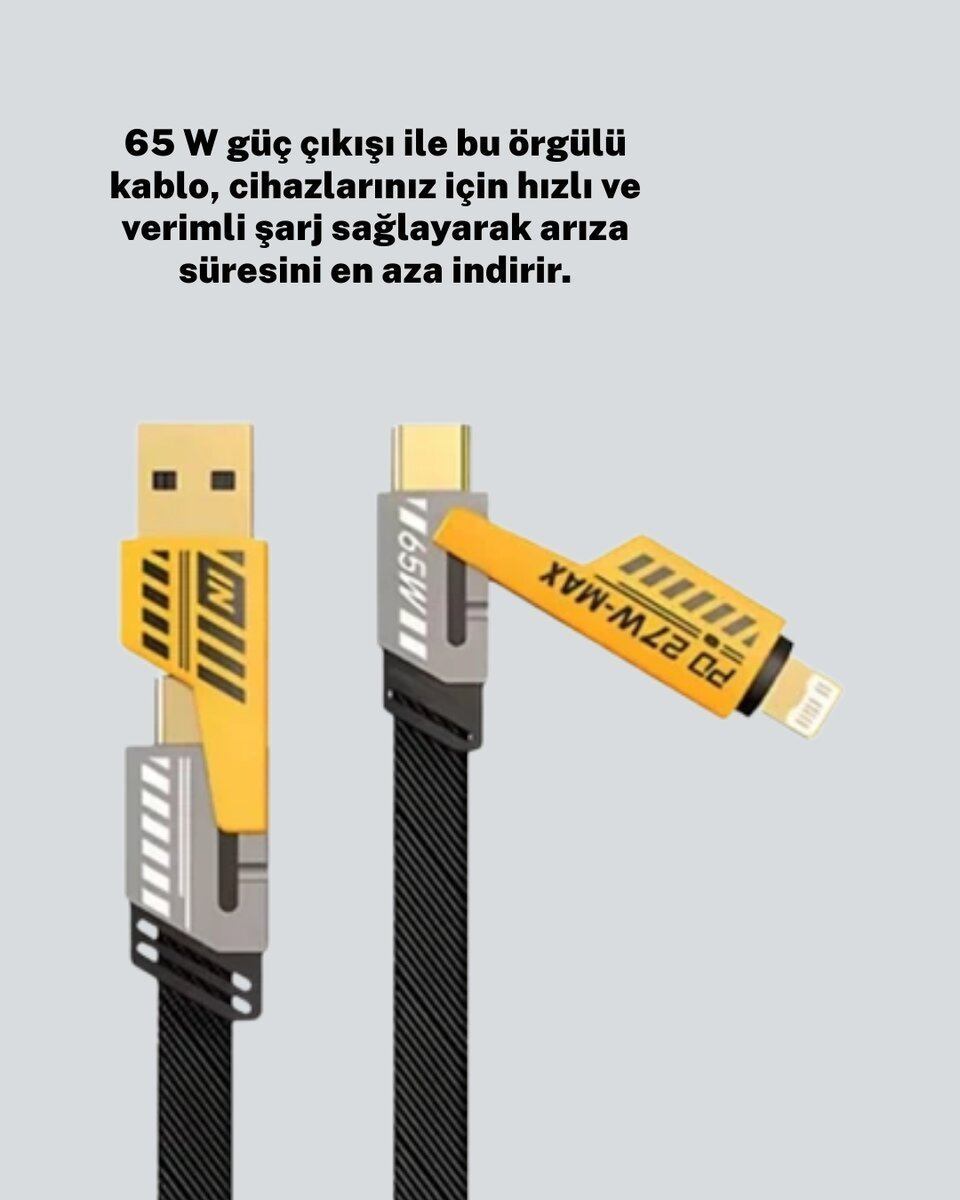 Dayanıklı 4’ü 1 Arada Çok Fonksiyonlu Hızlı Şarj Veri Kablosu