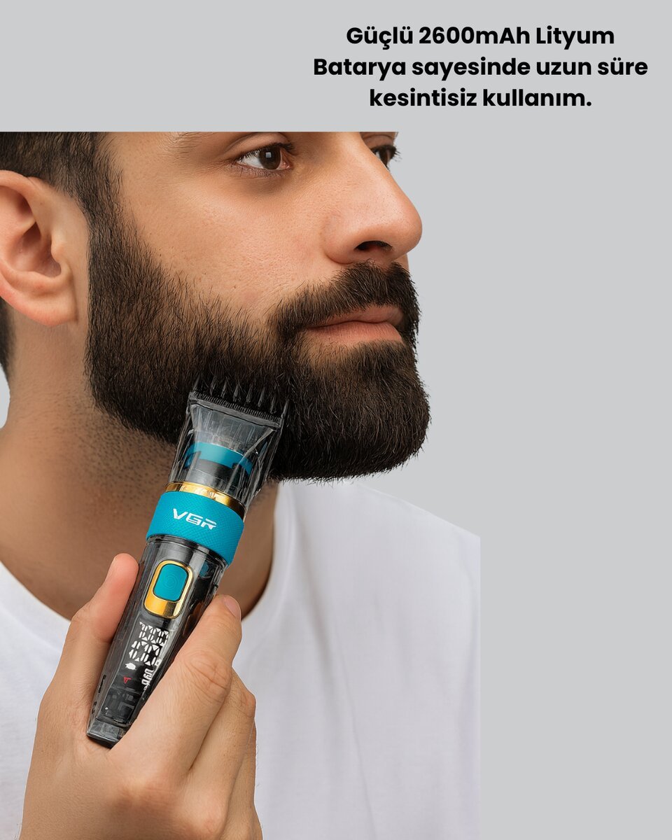 VGR V-695 Şarjlı Saç Sakal Tıraş Makinesi 2600mAh Batarya ve Kılavuz Taraklı