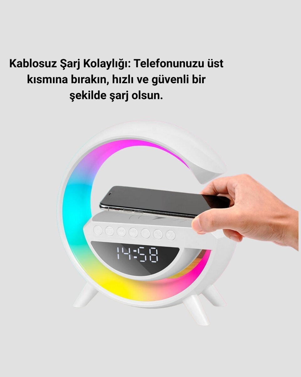 Renkli Işıklı 15W Kablosuz Şarjlı Masa Lambası