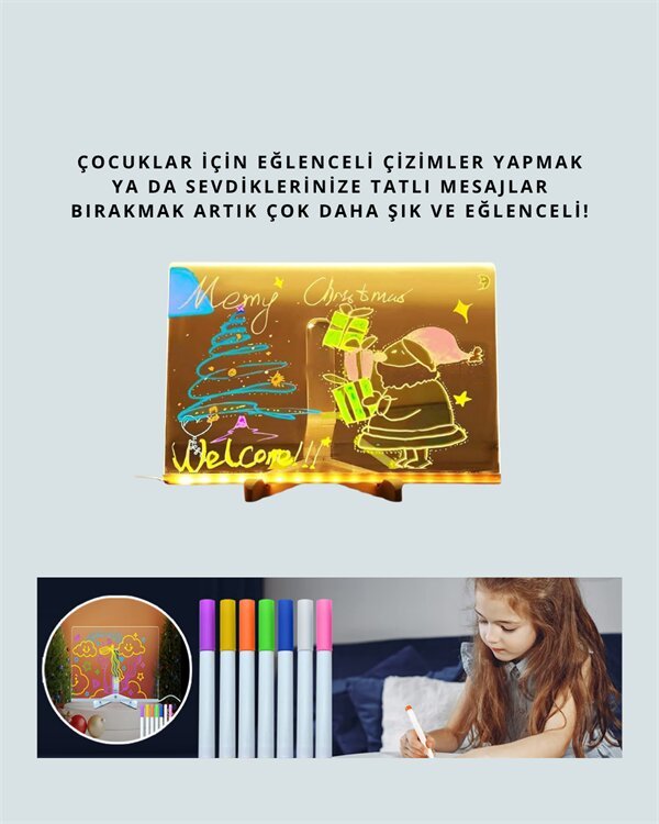 Çocuklar İçin Renkli LED Mesaj Tahtası – Neon Kalemli Eğlenceli ve Yaratıcı Yazı Panosu