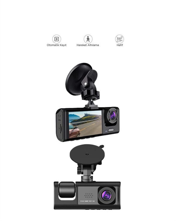 1. 3 Kameralı Full HD Araç Kamerası – Ön İç ve Arka Görüş ile %100 Kapsama