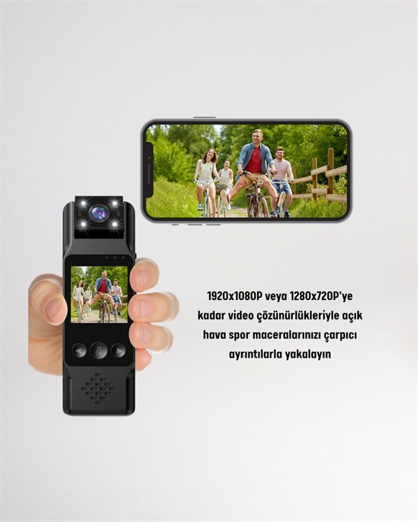 WiFi Destekli Mini Kamera – 180° Dönebilen Lens 1080P Video TFT Ekranlı