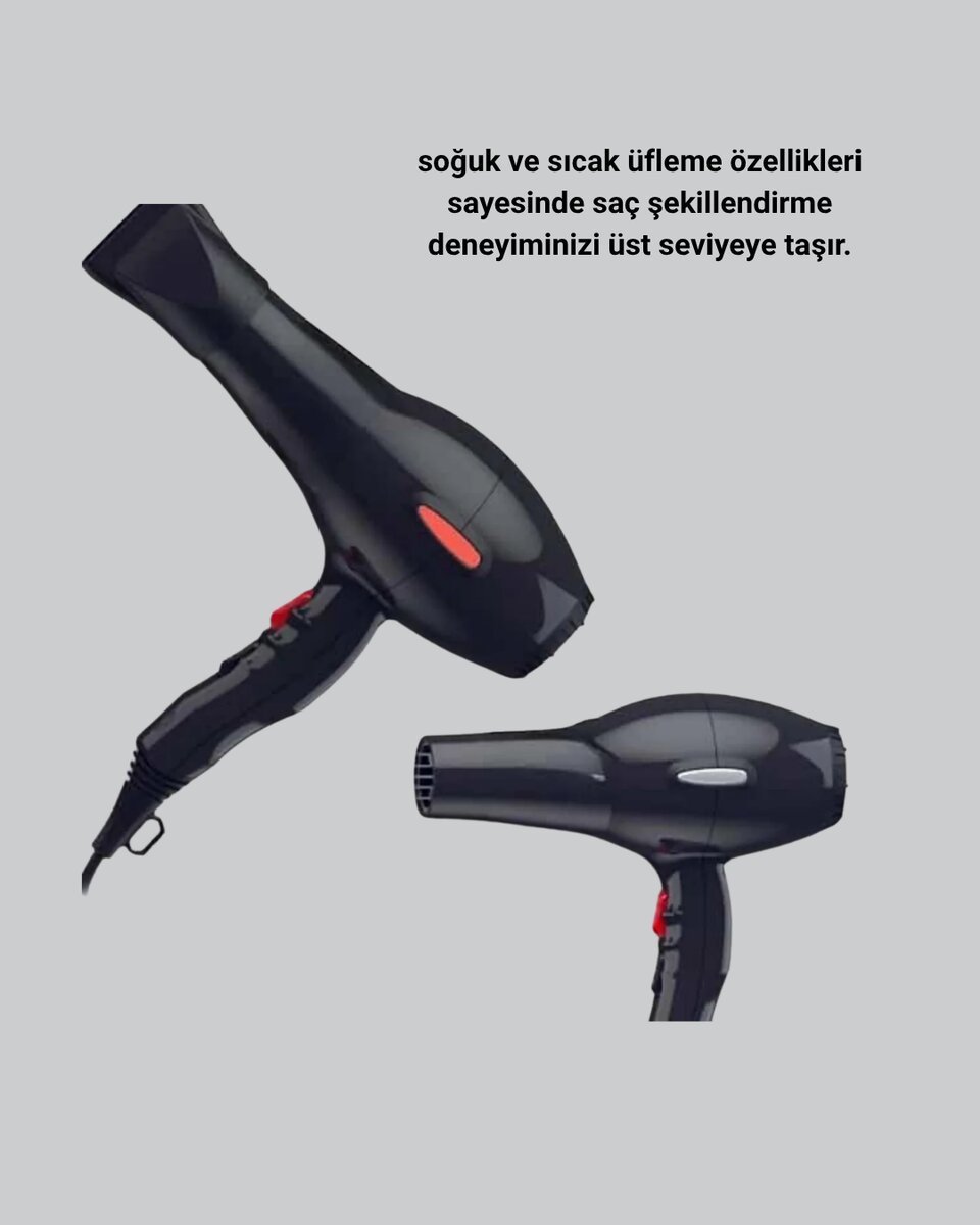 2200W Fön Makinesi – Profesyonel AC Motor Soğuk ve Sıcak Üfleme