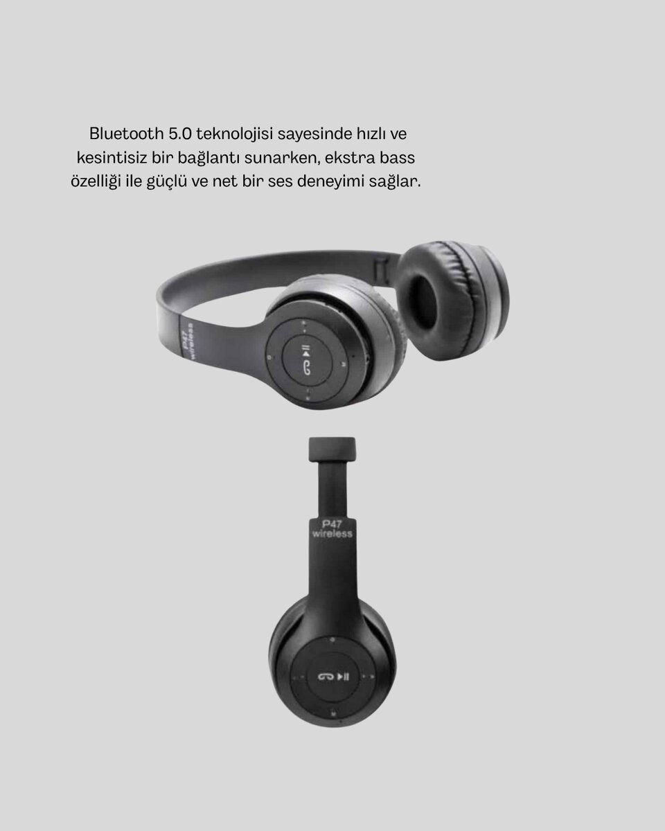 Bluetooth Kablosuz Kulaklık – Extra Bass TF Kart Mikrofonlu Ayarlanabilir Ergonomik Tasarım