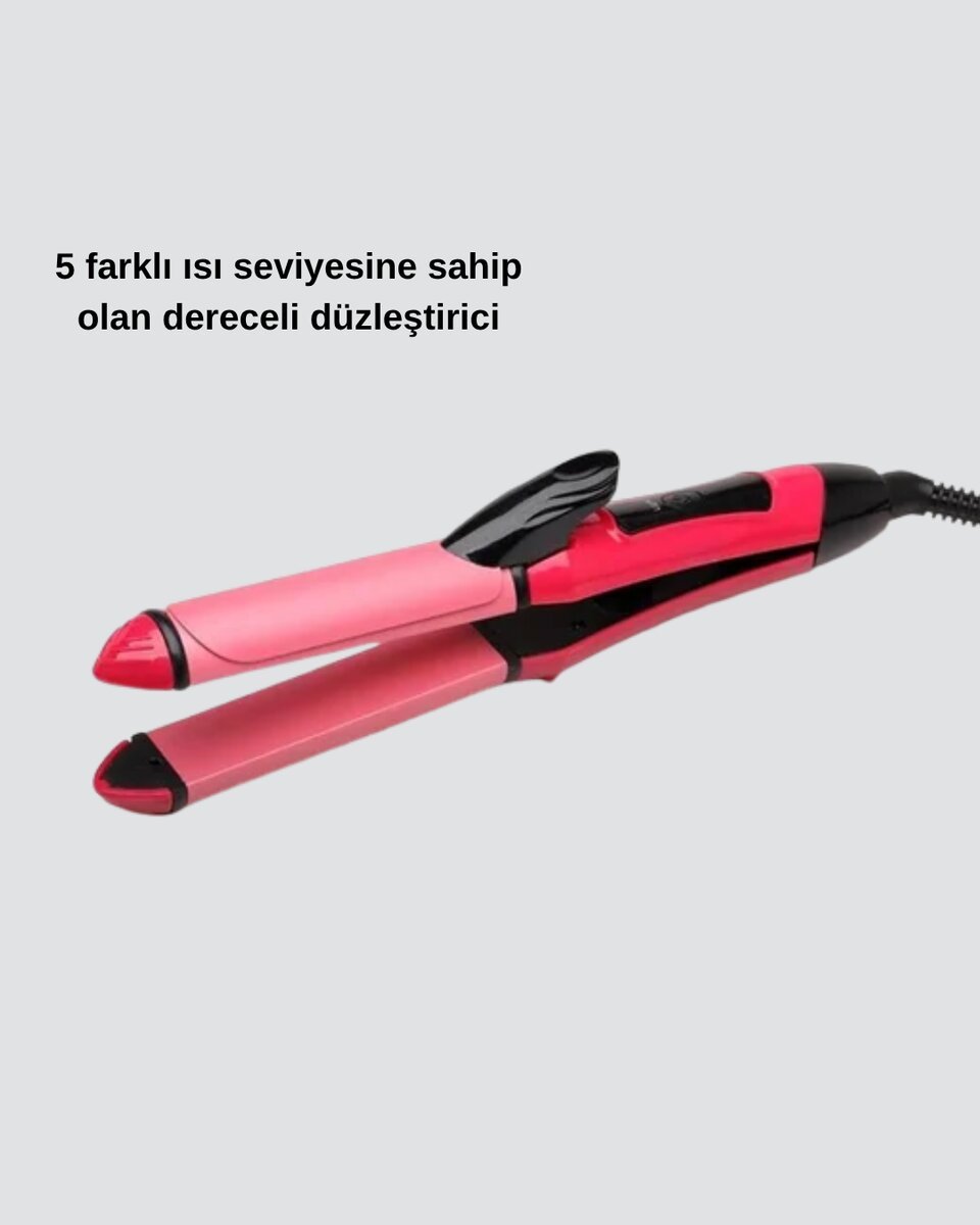 2’si 1 Arada Saç Düzleştirici ve Maşa – 5 Isı Seviyesi Seramik Kaplama Döner Kablolu Ergonomik Tasarım
