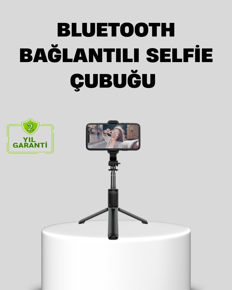Bluetooth Selfie Çubuğu – 360° Dönebilen Başlık Kablosuz Bağlantı