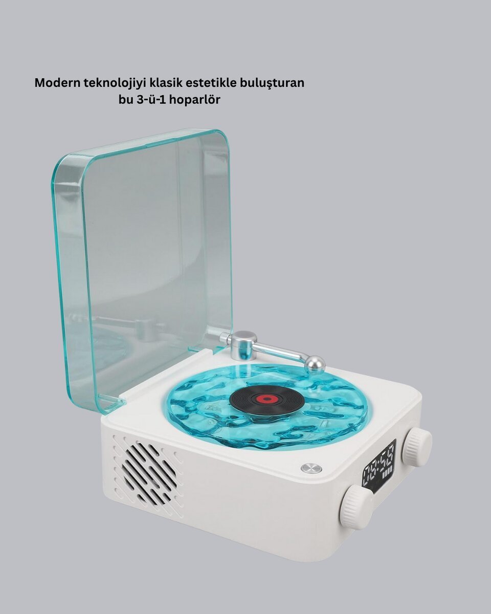 Gece Lambası Stereo Bluetooth Hoparlör Dijital Saatli Vintage Tasarım Çok Fonksiyonlu