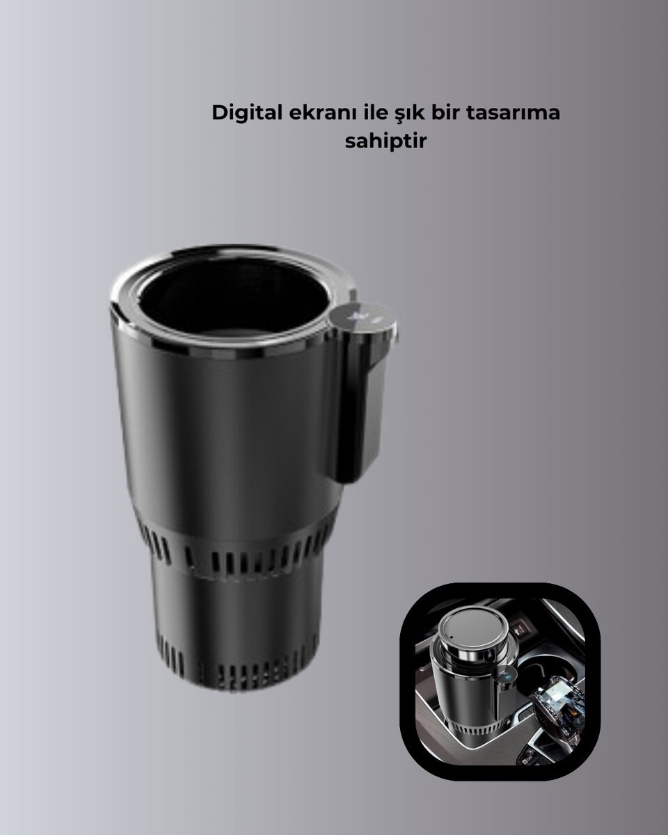 Dijital Ekranlı Akıllı Bardaklık Araç İçi Termal Isıtıcı Soğutucu