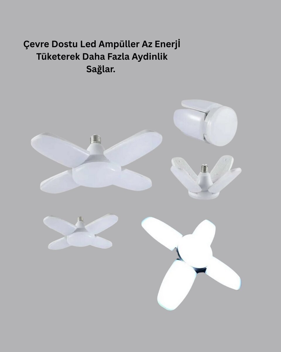 4 Kollu Katlanır Pervane LED Ampül 60 Watt Yüksek Aydınlatma ve Enerji Tasarrufu
