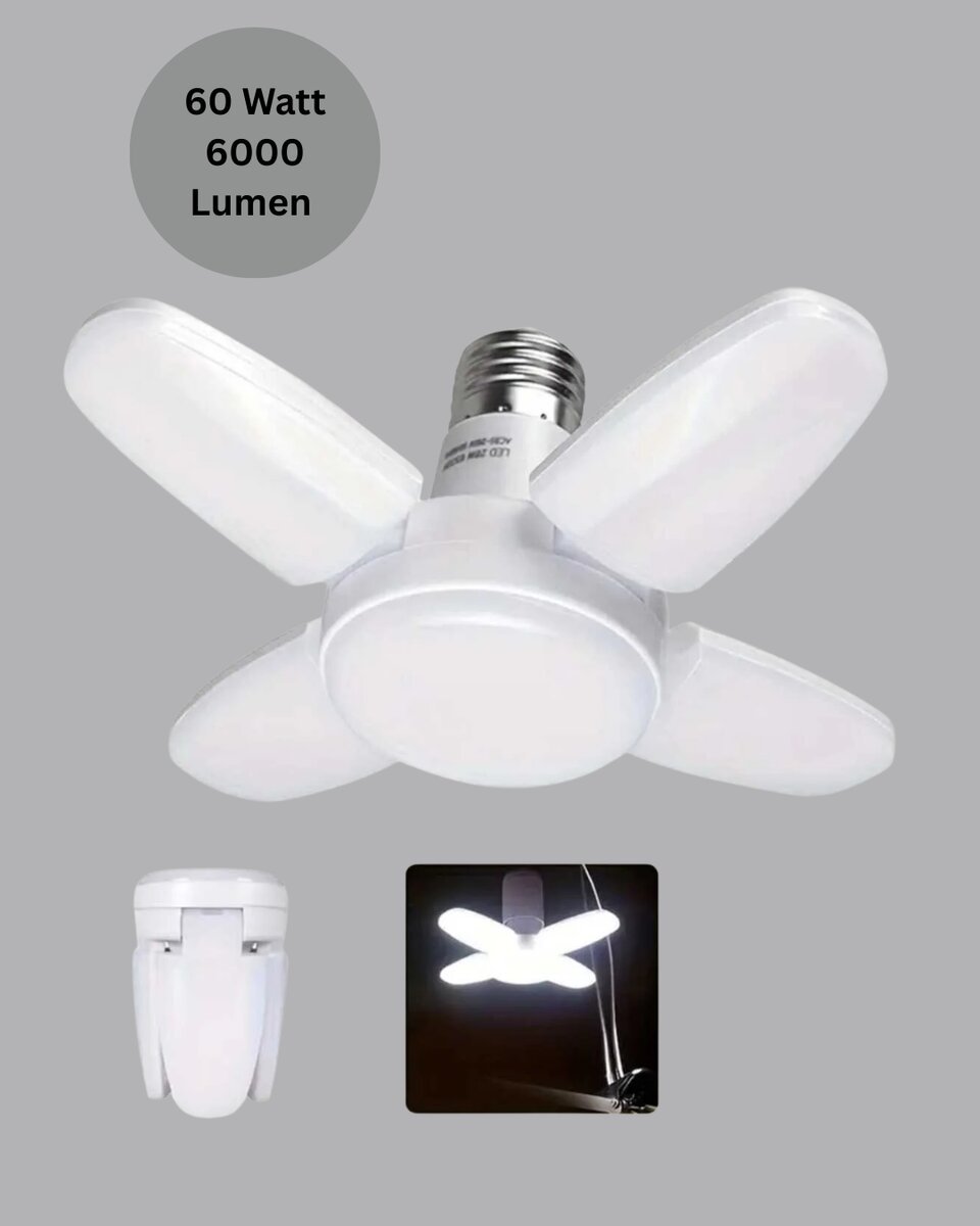 4 Kollu Katlanır Pervane LED Ampül 60 Watt Yüksek Aydınlatma ve Enerji Tasarrufu