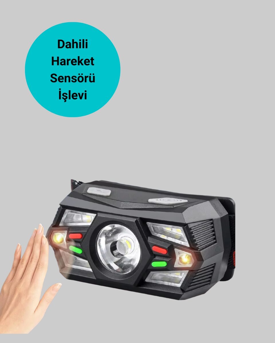 El Sensörlü LED Far Suya Dayanıklı Şarjlı Kafa Lambası