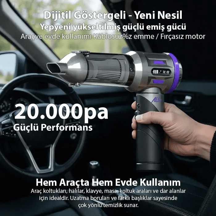 ALLY Powerjet Pro 20000pa Güçlü Portatif 3 Kademeli Tasinabilir Vakumlu Kablosuz Üflemeli Mini Araç Süpürgesi-(5775)