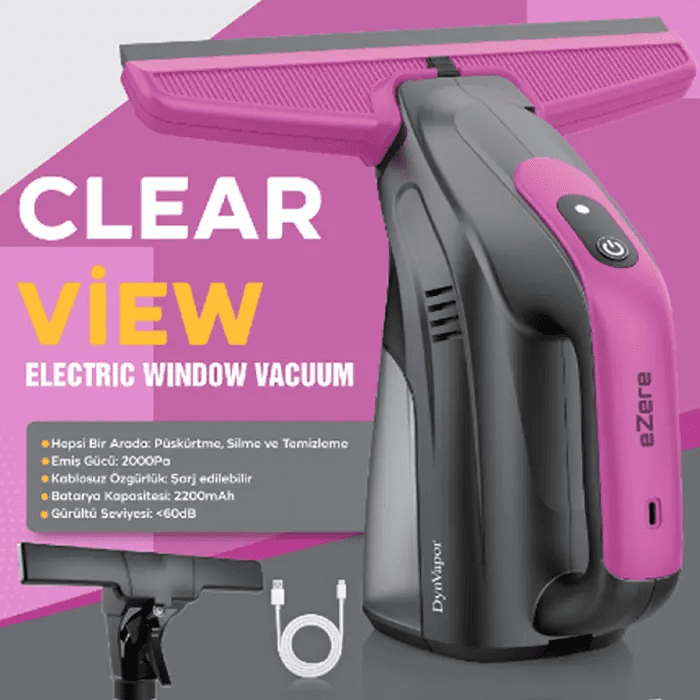 Ezere ClearView Şarjlı Cam Temizleyici Silme Makinesi Mikrofiber Başlıklı-(5775)