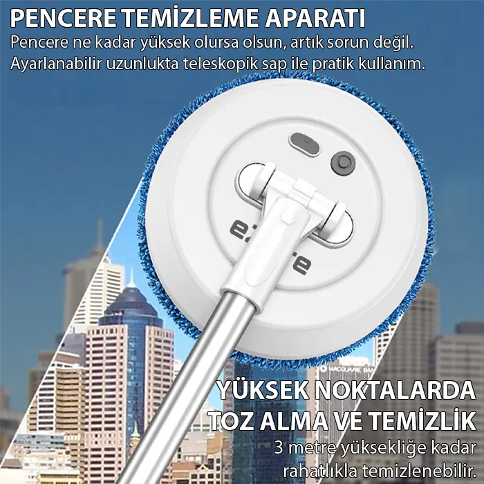 EZERE AA102 Pro Teleskopik Kablosuz Döner Temizlik Fırçası – Cam Tavan Zemin Uyumlu-(5775)