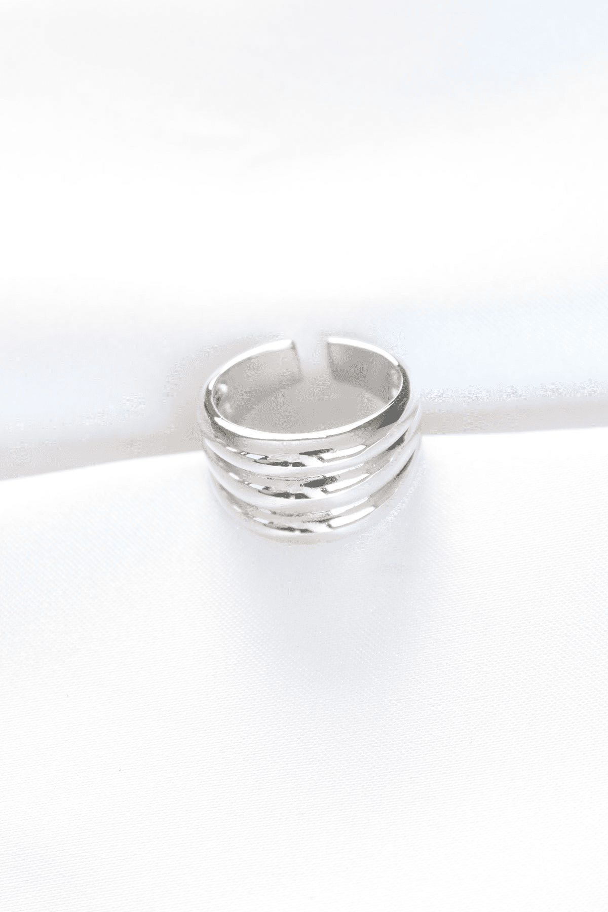 Silver Renk Ayarlanabilir Çizgili Bombe Yüzük 5886