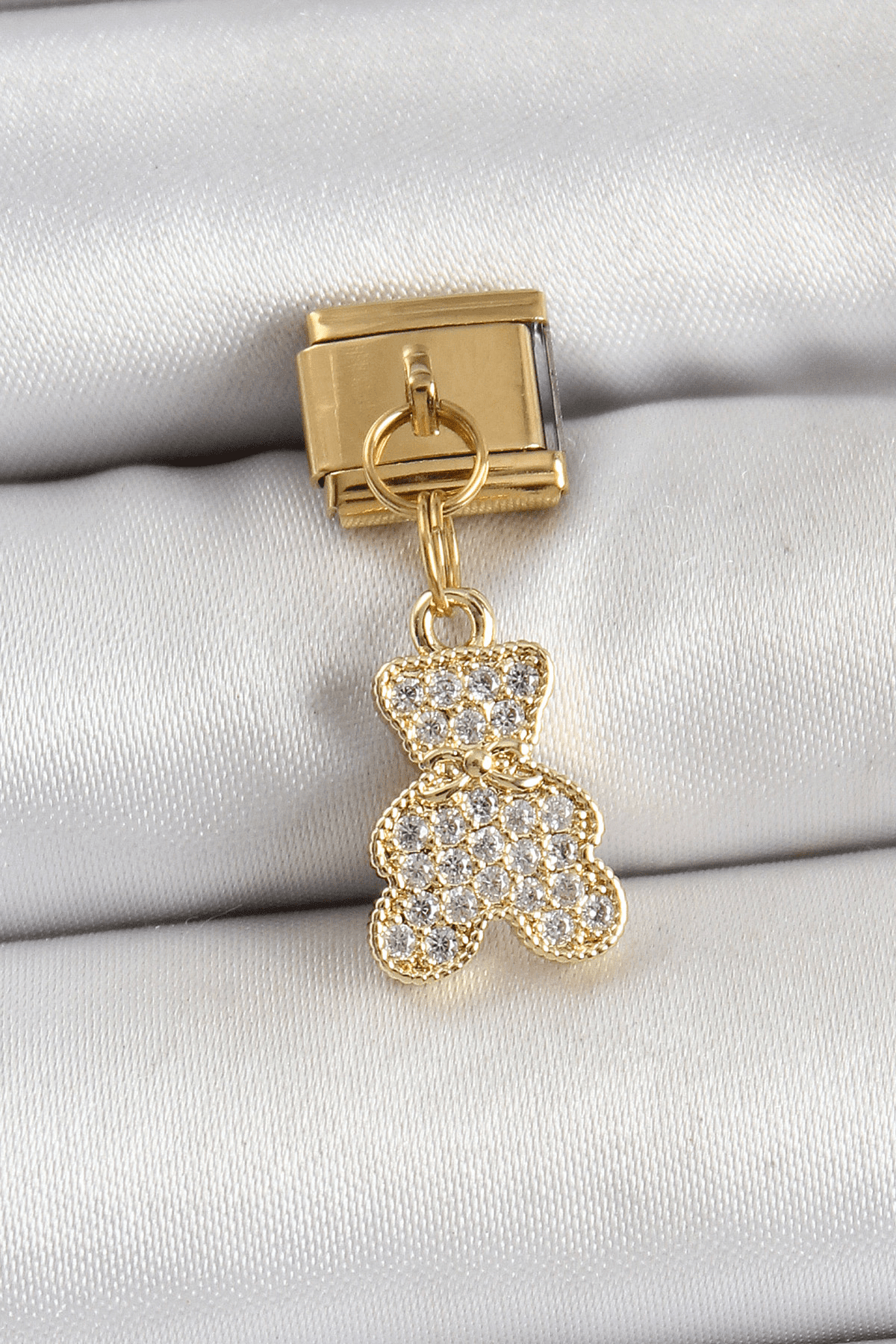 316L Çelik Sallantılı Zirkon Taşlı Ayıcık Model Gold Renk Nomination Charm 5886
