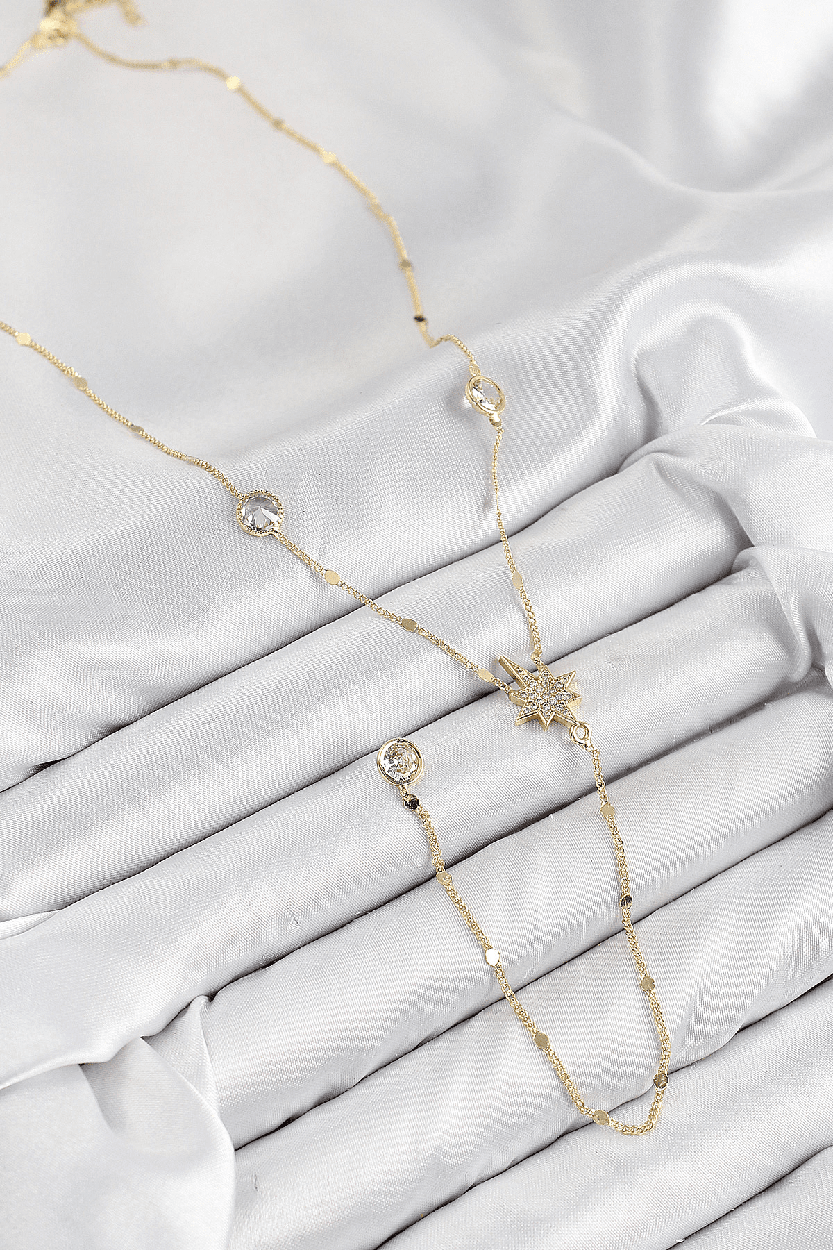 Pirinç Zirkon Taşlı Kutup Yıldızı Model Gold Renk Y Kolye 5886
