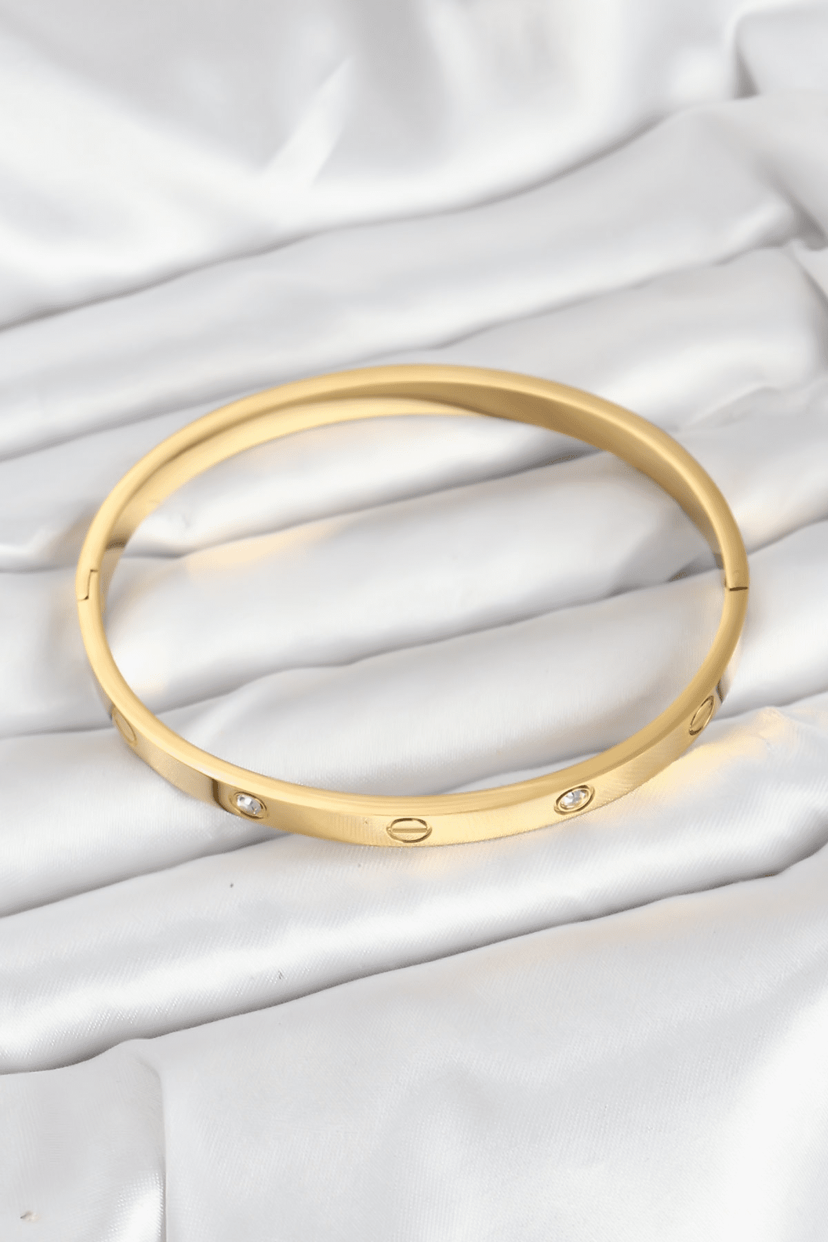 316L Çelik Gold Renk Zirkon Taşlı 65 mm Kadın Kelepçe Bileklik 5886