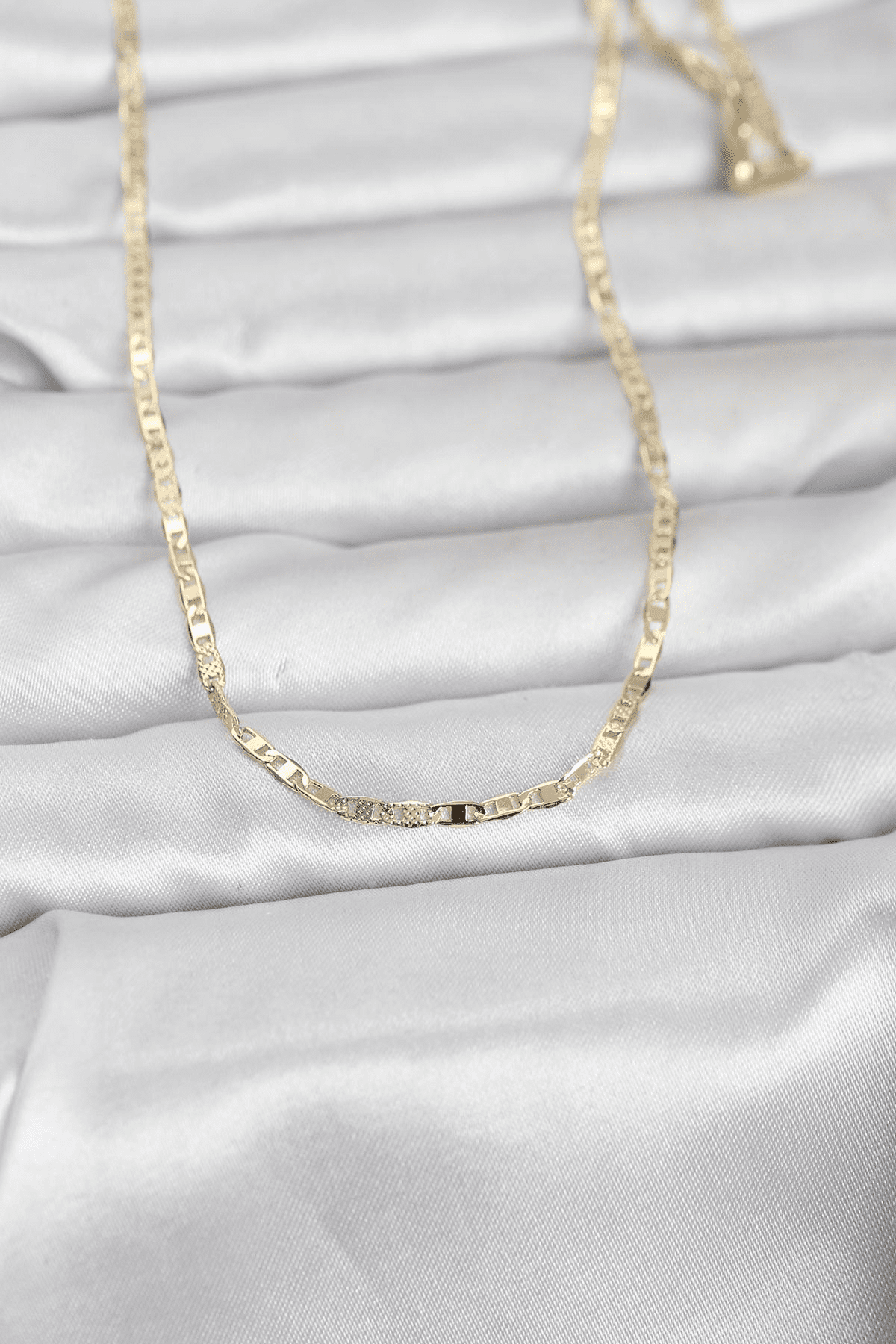 CM 14K Gold Renk Lazerli Yassı Model Zincirli 60 cm Kadın Kolye 5886