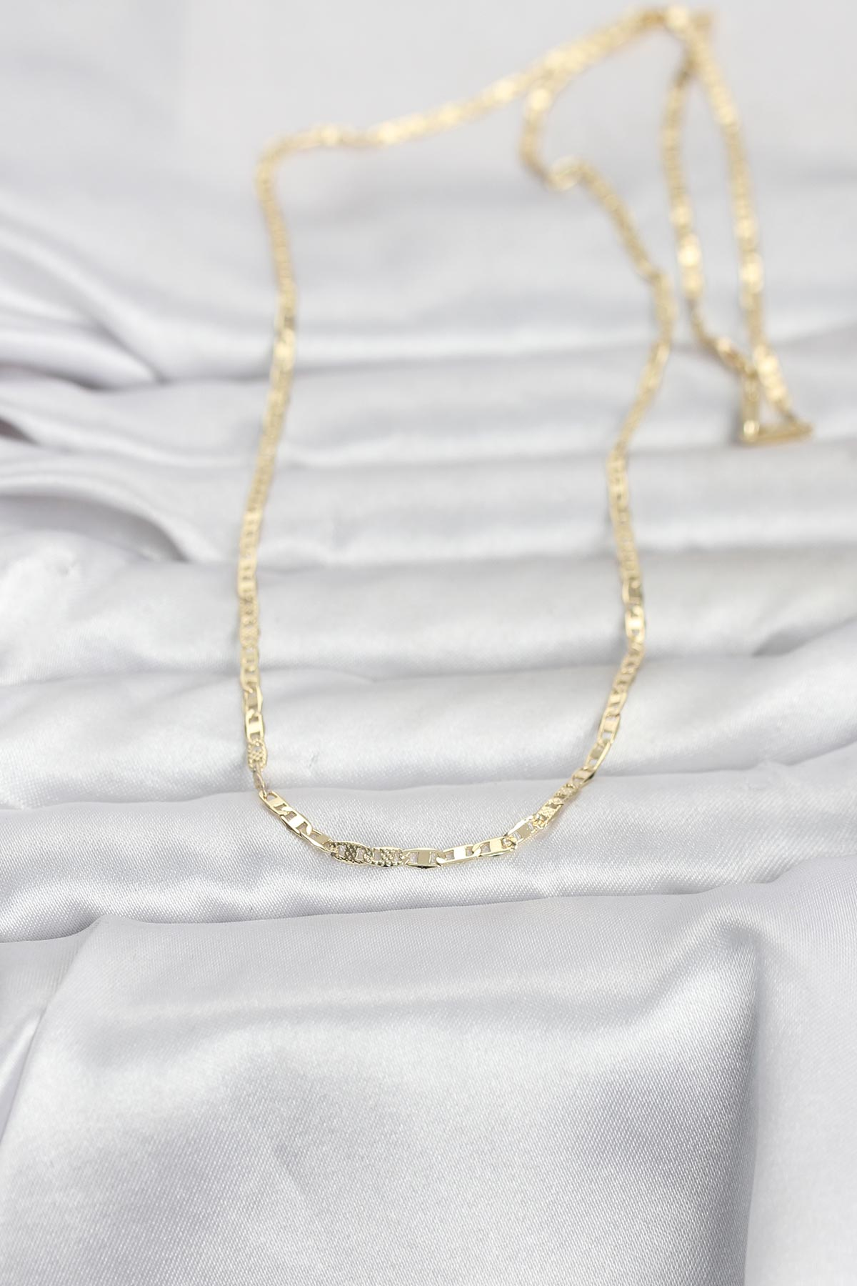 CM 14K Gold Renk Lazerli Yassı Model Zincirli 60 cm Kadın Kolye 5886