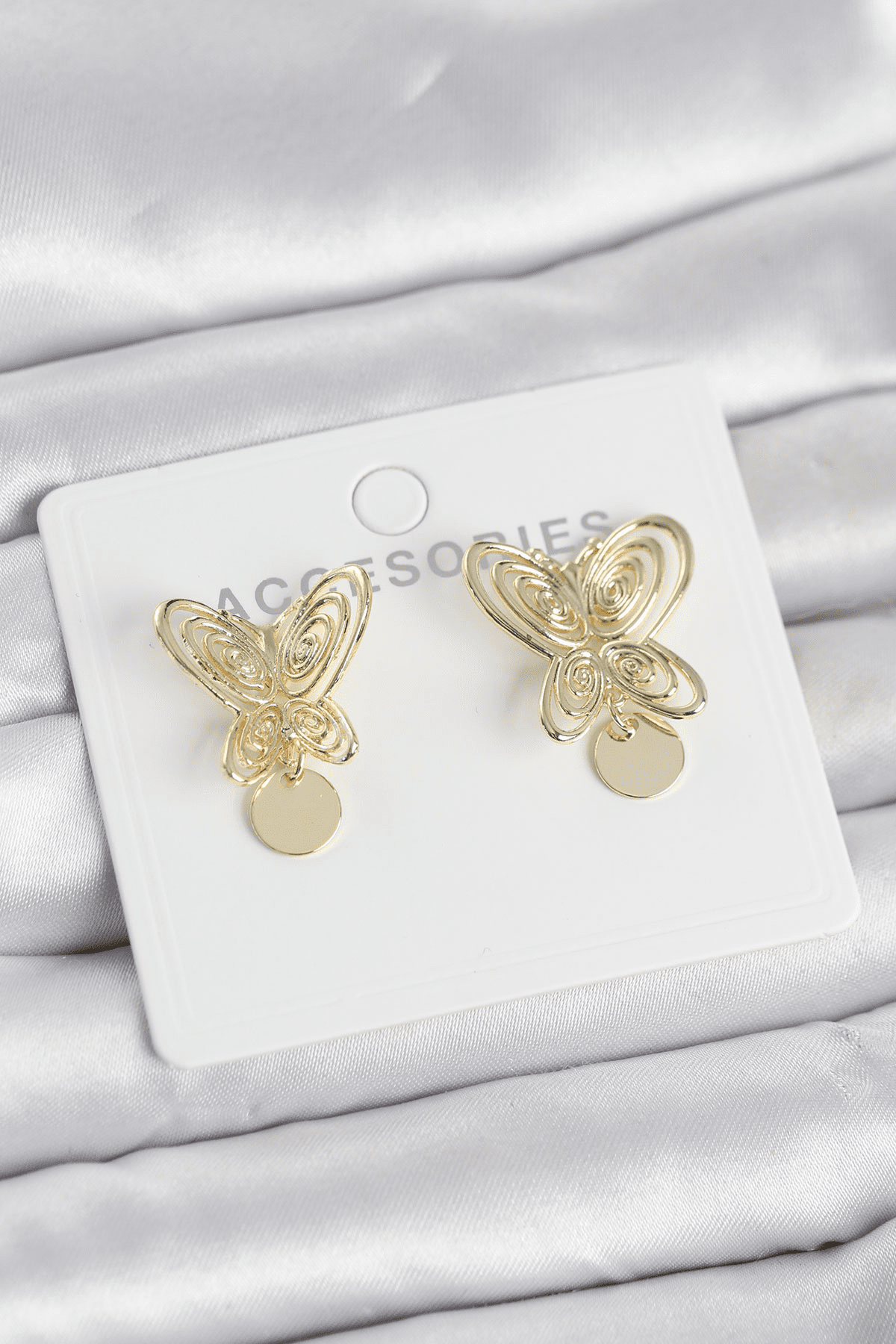 Füsun Küpesi Model Gold Renk Kelebek Model Pirinç Kadın Küpe 5886