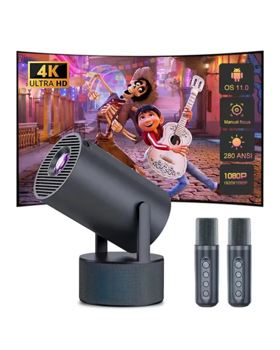 Bluetooth Hoparlörlü Akıllı Projektör Kablosuz Karaoke Mikrofonlu