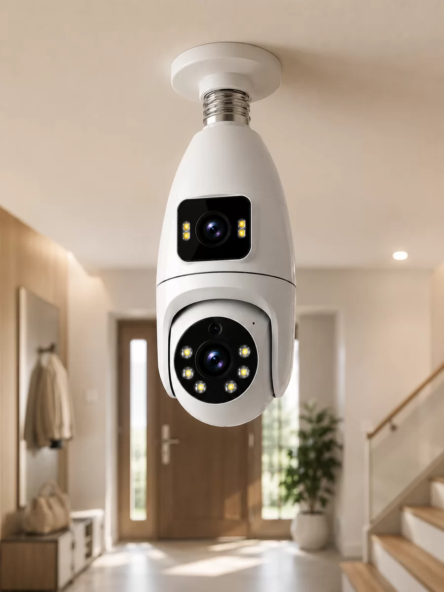 Wi-Fi Ampul Kamera Sistemi Gece Görüşlü Çift Lens