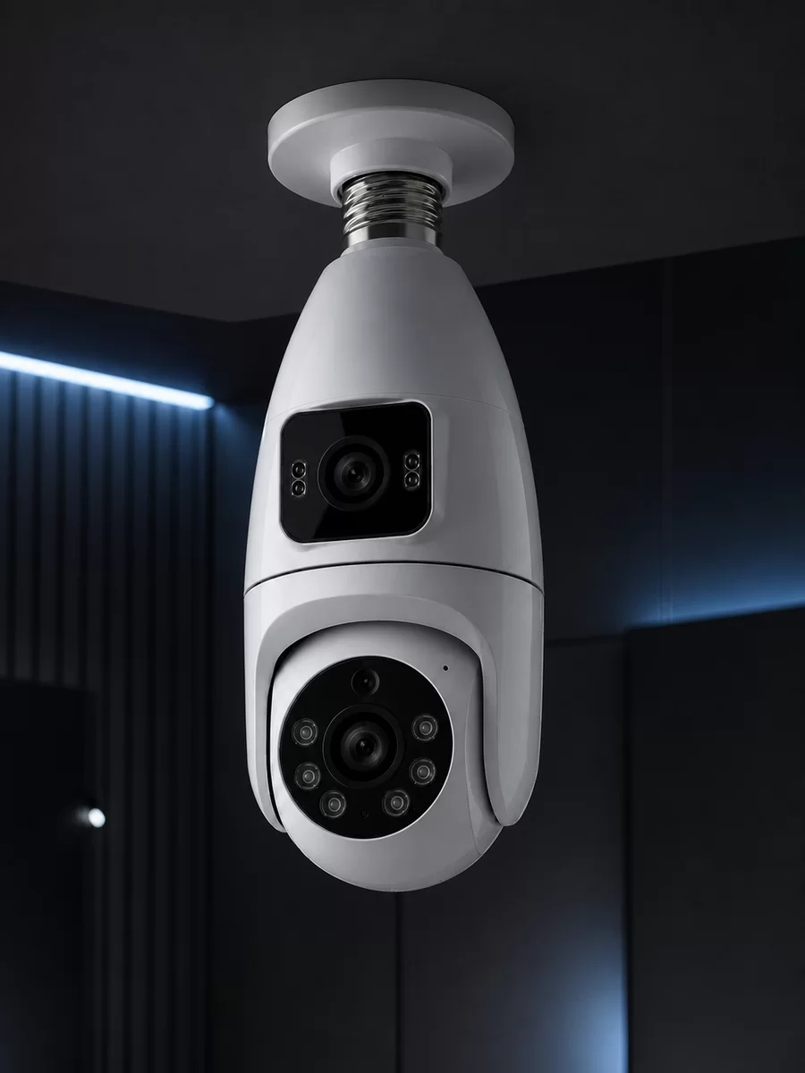 Wi-Fi Çift Lens Ampul Kamera  Akıllı Ev Güvenliği