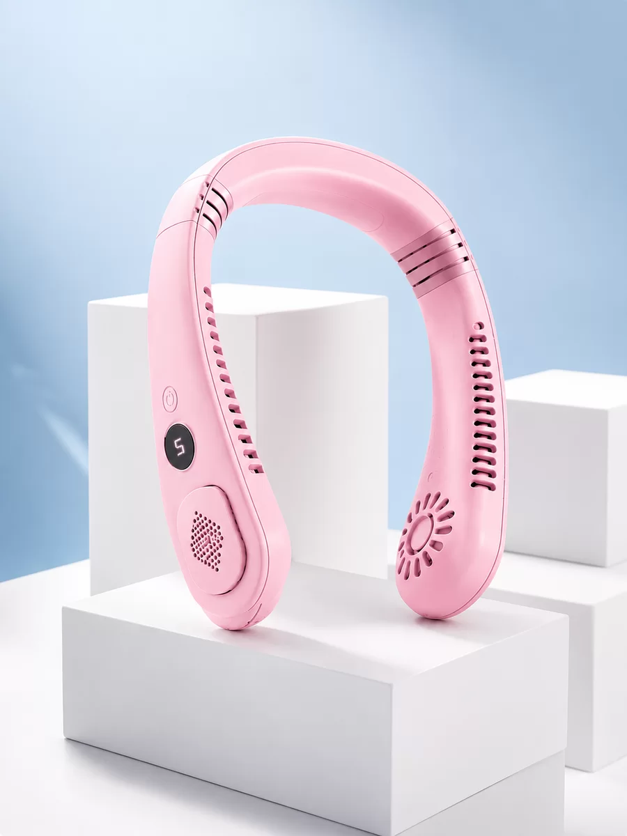 Pembe Boyun Tipi Fan USB Şarjlı Hafif Tasarım Güçlü Hava Üflemeli Serinletici