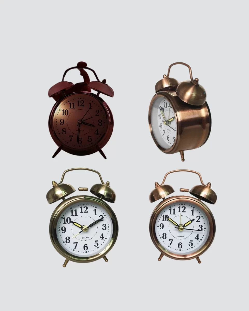 Retro Tarz Bronz Dekoratif Masa Saati Metal Gövde Yüksek Sesli Alarm