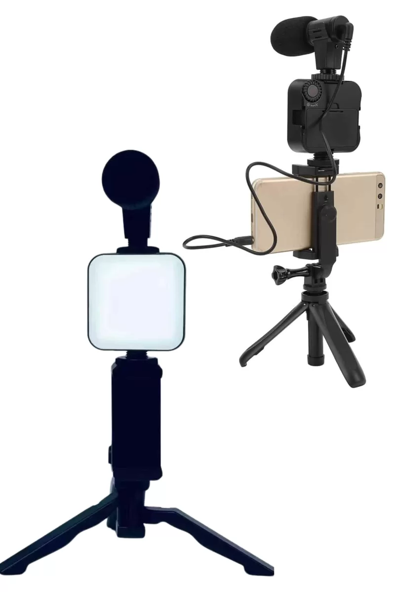 Telefon Tutucu Led Işıklı Kumandalı Mikrofon Telefon Vlog Video Kayıt Yeni Nesil