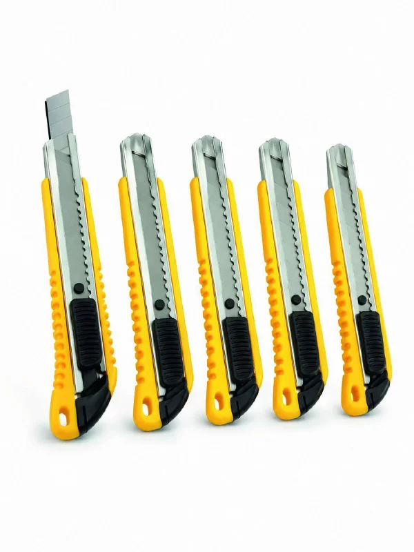 5 Adet Metal Falçata Seti Ergonomik Saplı Çelik Maket Bıçağı Koli Ambalaj PVC Kesici