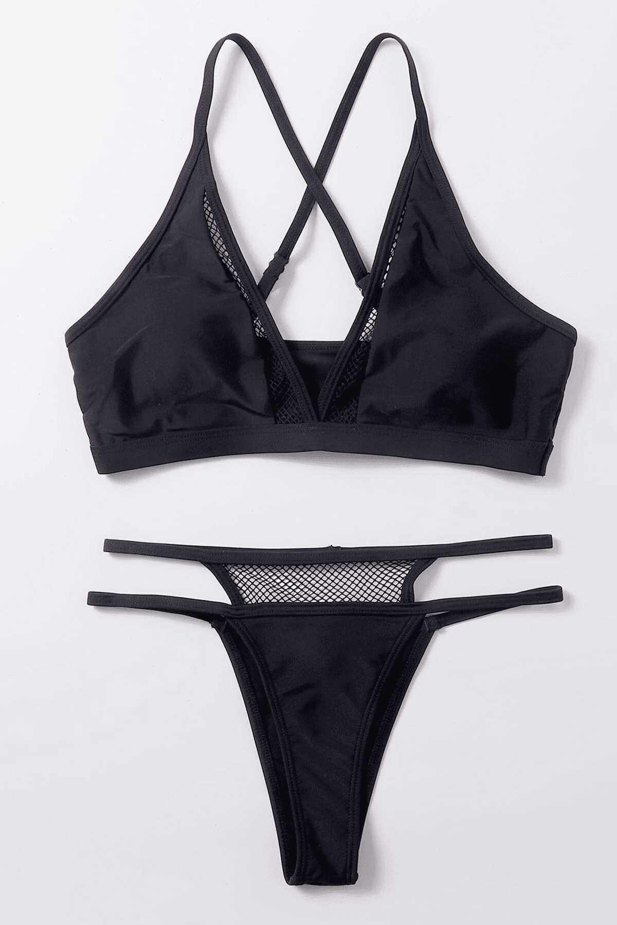 Kadın Siyah File Detaylı Özel Bikini Takımı