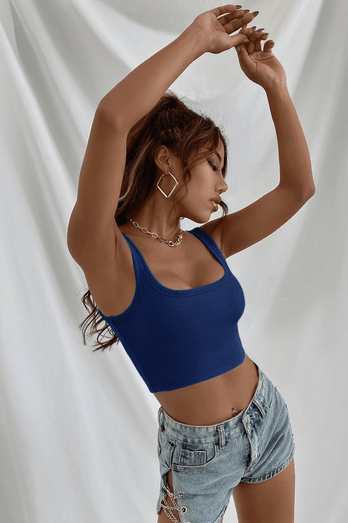 Kadın Lacivert Kalın Askılı Crop Top Büstiyer