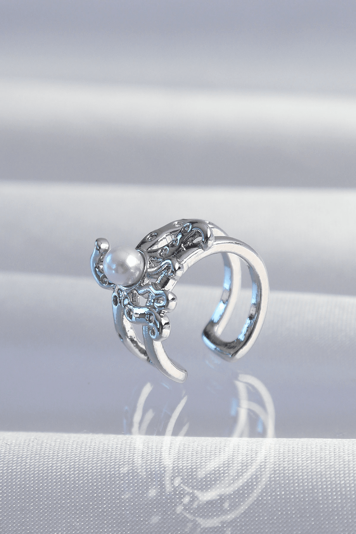 Pirinç Gümüş Renk İncili Ahtapot Earcuff Küpe 5886