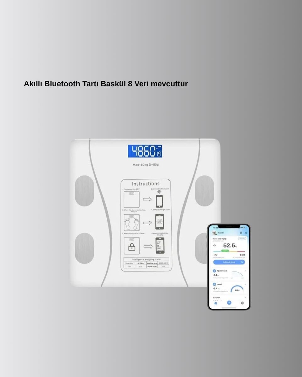 Akıllı Bluetooth Tartı – 8 Farklı Ölçüm Verisi Otomatik Kişi Tanıma