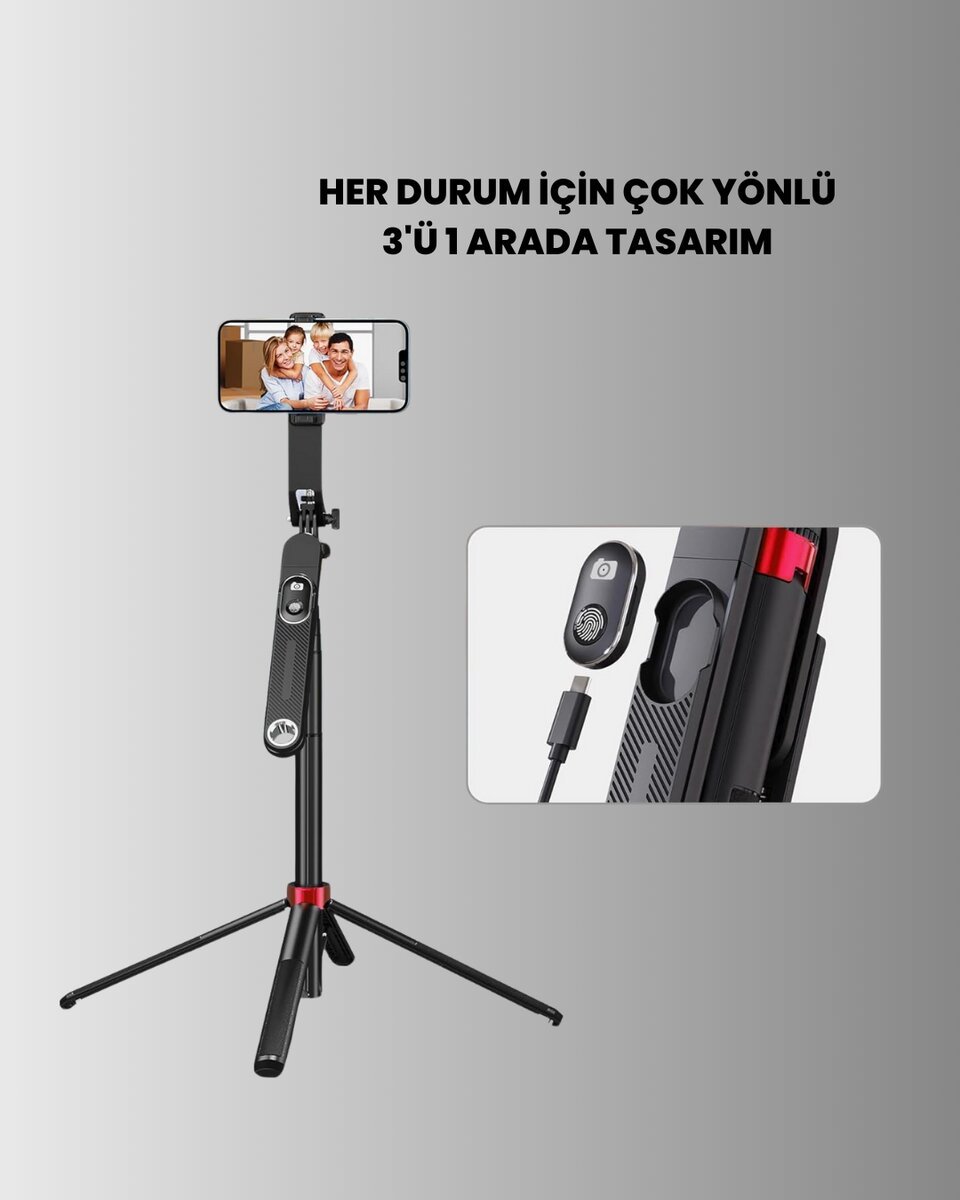 Tripodlu Selfie Çubuğu Uzaktan Kumandalı Canlı Yayın Uyumlu