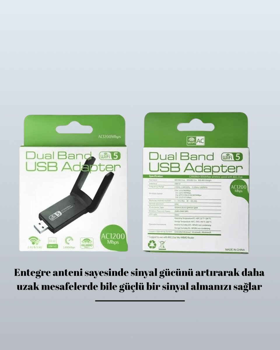 USB 3.0 Wireless Adaptör – 2.4GHz & 5GHz Destekli