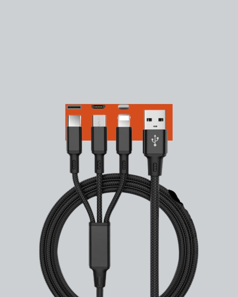 Evrensel 3 Başlıklı Şarj Kablosu – iPhone Huawei Samsung İçin