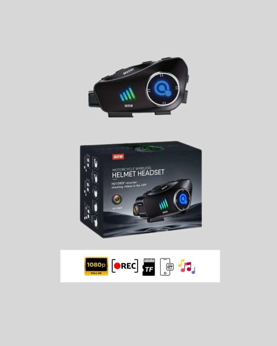 Q28 Full HD Kameralı Motosiklet Kask Kulaklığı – 45 Saat Müzik IPX6 Su Geçirmez