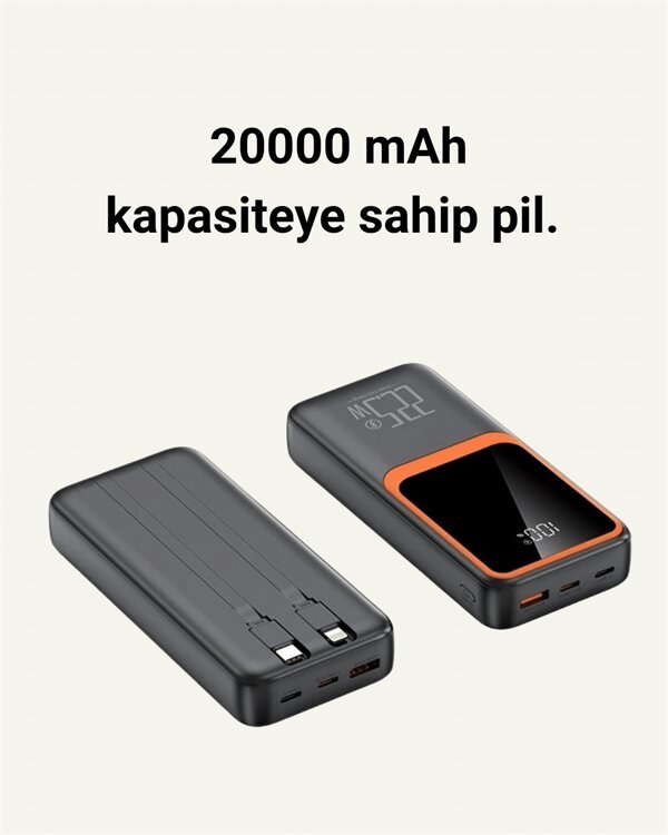 20000 mAh Taşınabilir Powerbank | Çok Kablolu Hızlı Şarj Destekli (22.5W)
