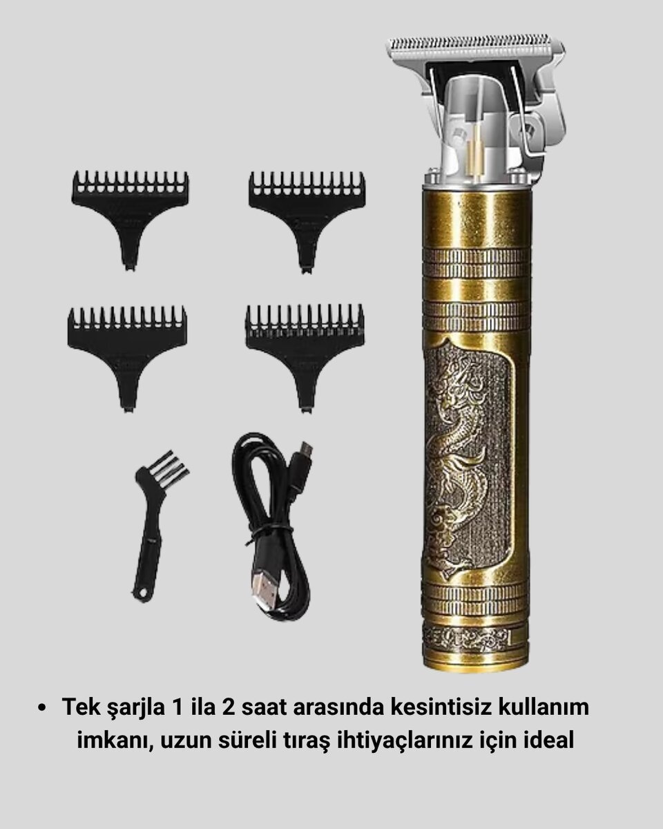 T Bıçaklı Profesyonel Çizik Tıraş Makinesi Seti – 120 Dakika Kullanım Şarjlı & Kablolu