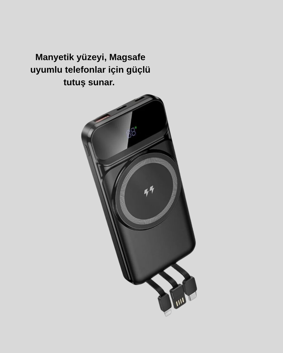 Kablosuz 15W Şarj Destekli 10000 mAh Taşınabilir Powerbank – Hızlı Şarj Özellikli