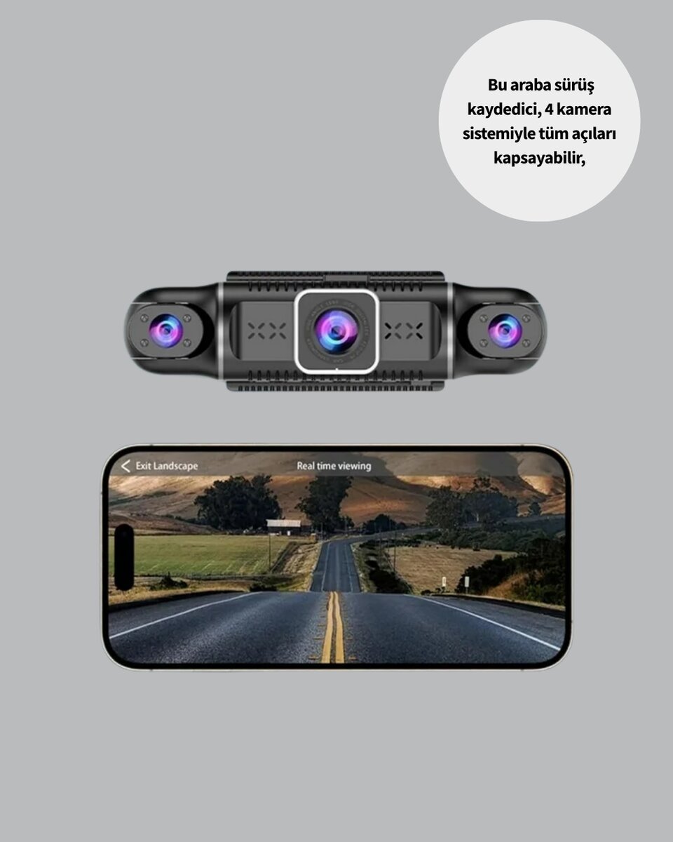 4 Kameralı Araç İçi Kamera 1080P GPS Takip WiFi Gece Görüşlü